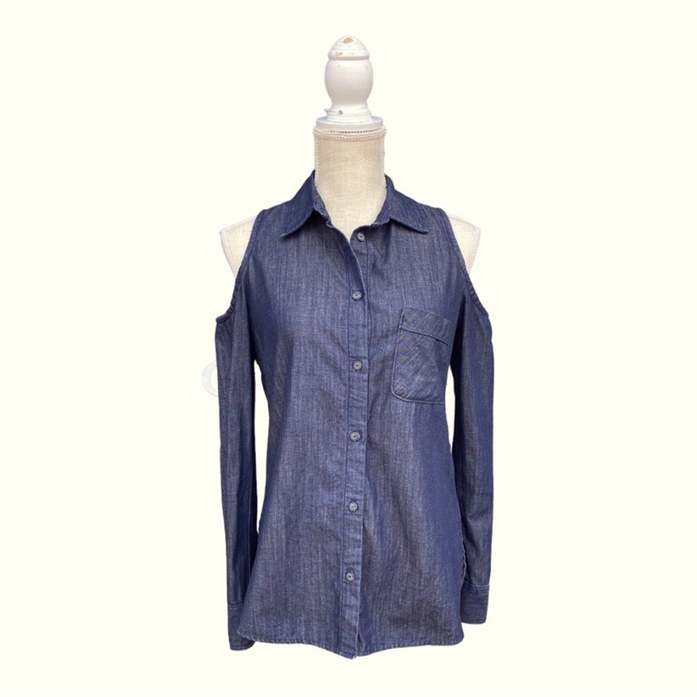 💙6/$20 AG Adriano Goldschmied Top Button Down Cold Shoulder Long Sleeve Shirt XS